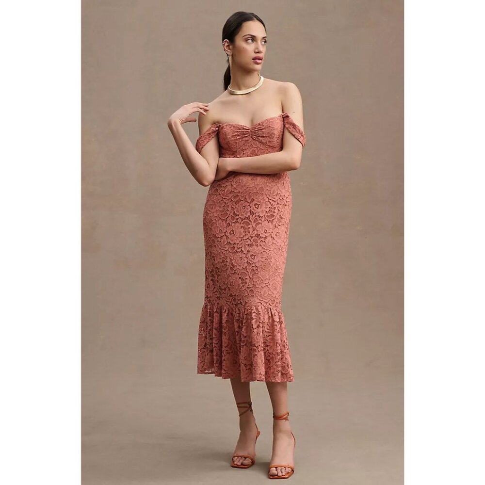 Anthropologie BHLDN Phoebe Off-Shoulder Lace Midi Dress NWT Size 22W Wedding